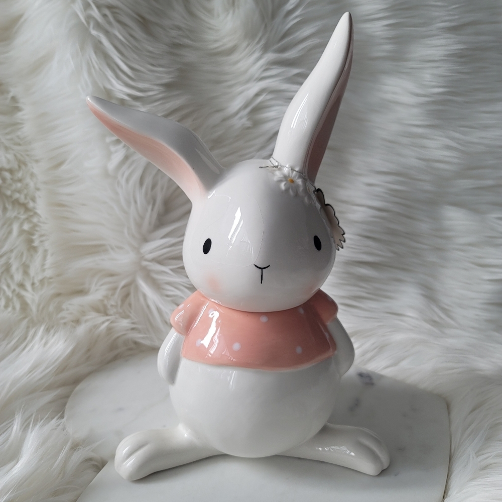 NEW 10 Strawberry Street Polka Dot Rabbit Bunny Canister Jar